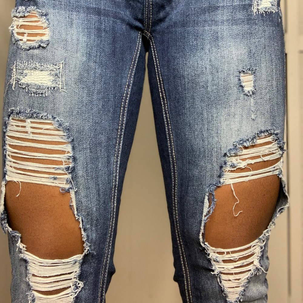 Ripped straight leg jeans